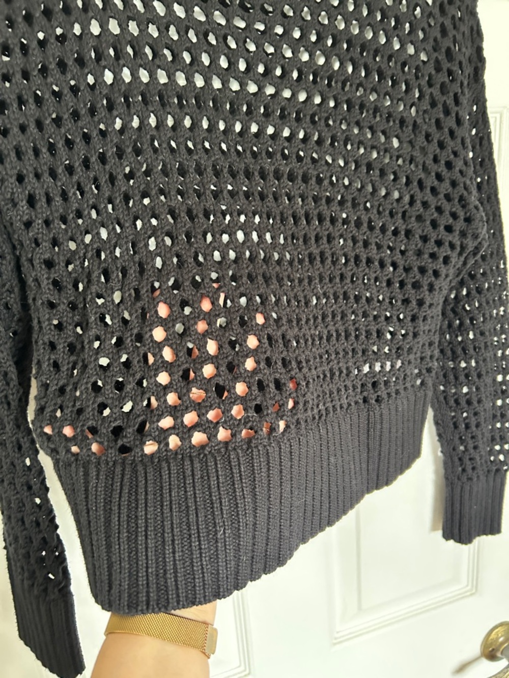 3/$20 Black Cotton Crochet Mesh Sweater S - Picture 2 of 7